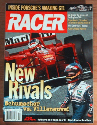 RACER MAGAZINE 1997 APR - PORSCHE 911 GT1, HERTA, KYLE PETTY, ROBBY GORDON